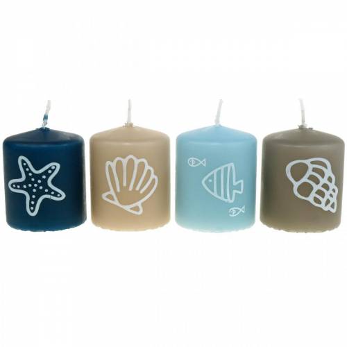 Floristik24 Candele pilastro 60/50 Candela per decorazioni marittime Candela per decorazioni estive Mix Safe 4 pezzi