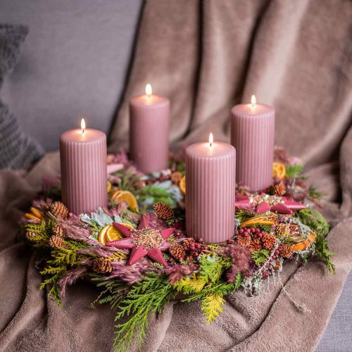 Candele a colonna candela scanalata rosa antico 70/130mm 4pz