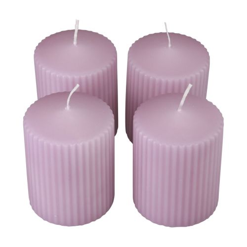 Floristik24 Candele a colonna decorazione candele scanalate lilla 70/90mm 4pz