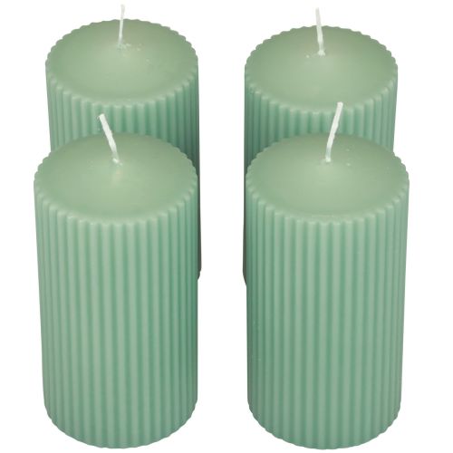 Candele a colonna verde smeraldo con scanalature 70/130 mm 4 pezzi