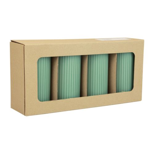 Prodotto Candele a colonna verde smeraldo con scanalature 70/130 mm 4 pezzi