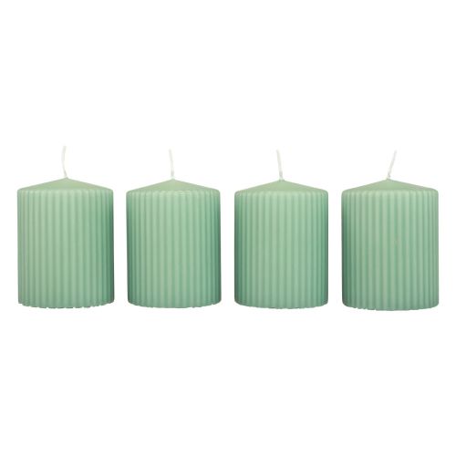 Floristik24 Candele a colonna candele scanalate verde smeraldo 70/90 mm 4 pz