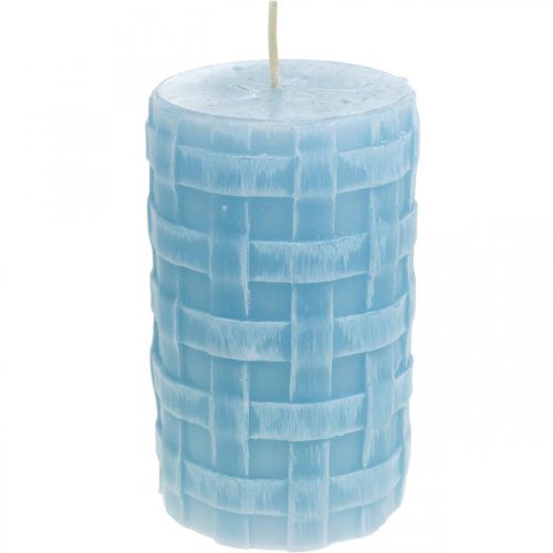 Floristik24 Candele in cera modello cesto, candele pilastro, candele Rustico azzurro 110/65 2pz