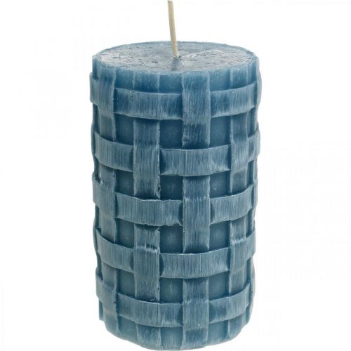 Candele pilastro blu, candele di cera rustiche, candele con motivo intrecciato 110/65 2pz