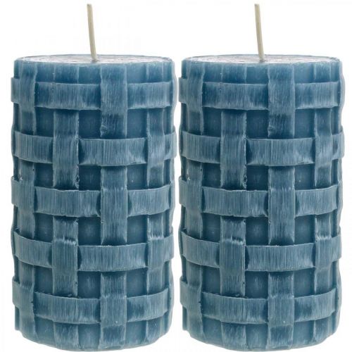 Prodotto Candele pilastro blu, candele di cera rustiche, candele con motivo intrecciato 110/65 2pz