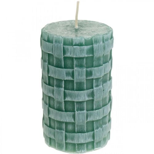 Candele con motivo intrecciato, candele a colonna Verde rustico, decorazione candela 110/65 2pz