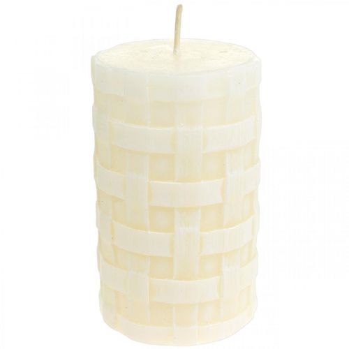 Floristik24 Candele rustiche, candele in cera bianca, candele pilastro modello cesto 110/65 2pz