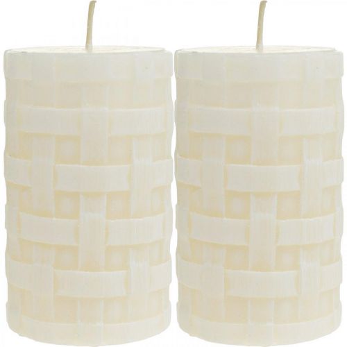 Floristik24 Candele rustiche, candele in cera bianca, candele pilastro modello cesto 110/65 2pz