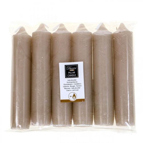 Floristik24 Candele a colonna candele corte grigie Ø2,2 cm H11 cm 6 pezzi