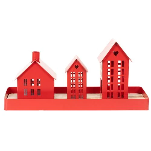 Casette portacandele in metallo rosse con vassoio, 35 cm, 1 set | Floristik24.it