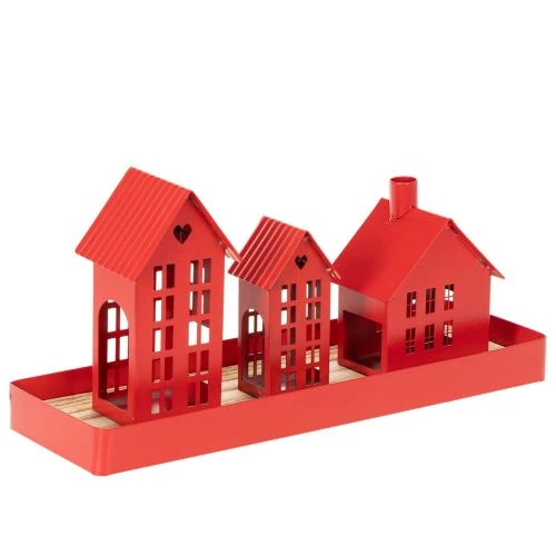 Casette portacandele in metallo rosse con vassoio, 35 cm, 1 set | Floristik24.it