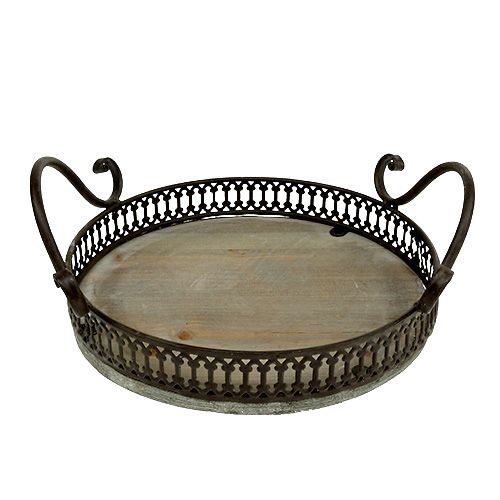 Vassoio con manici Ø20cm H8,5cm marrone