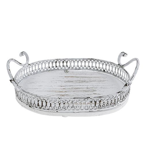 Floristik24 Vassoio con manici ovali 23cm x 17,5cm H7,5cm bianco