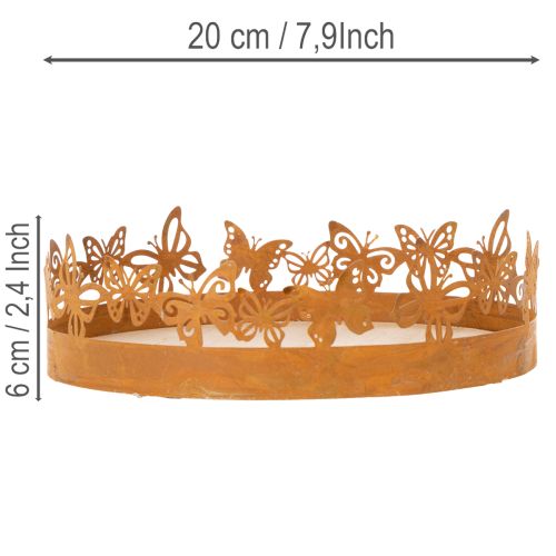 Vassoio con farfalle, primavera, decorazione da tavola, decorazione in metallo, finitura effetto ruggine, Ø20cm H6.5cm | Floristik24.it