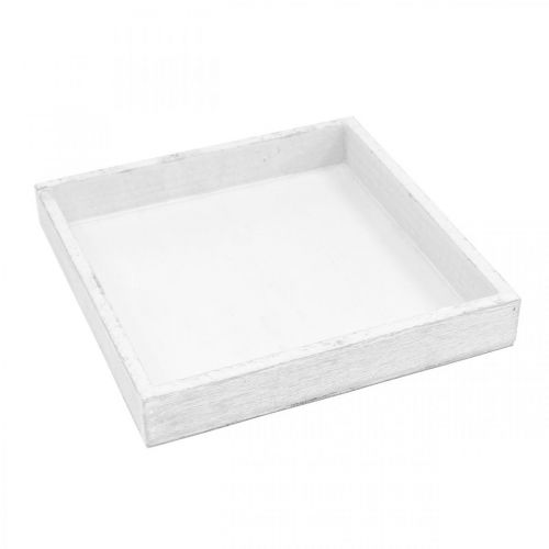 Vassoio decorativo quadrato bianco in legno vintage 19×19cm 2 pezzi
