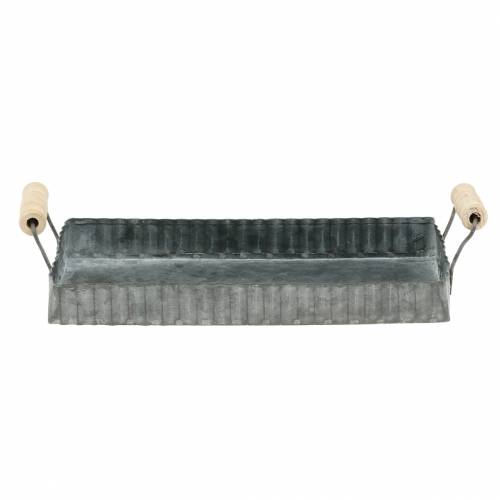 Floristik24 Vassoio decorativo con manici in legno zinco argento 24 × 12,5 cm