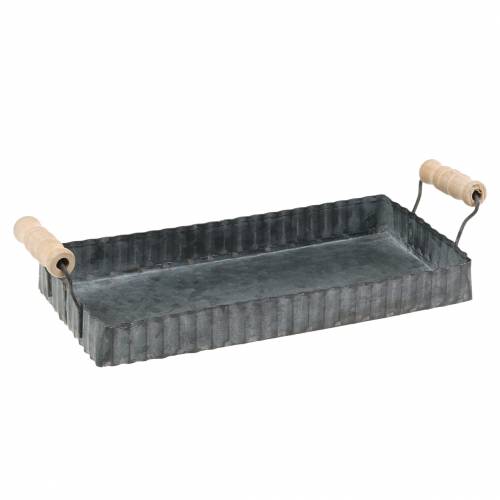 Floristik24 Vassoio decorativo con manici in legno zinco argento 24 × 12,5 cm