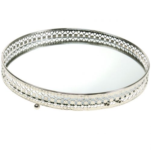 Floristik24 Vassoio specchio vetro argento Ø25cm