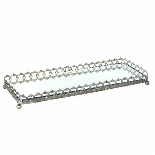 Floristik24 Vassoio decorativo con fondo a specchio argento antico 53 cm x 18 cm