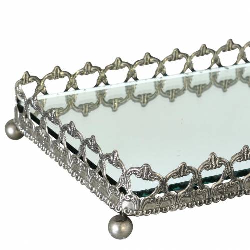 Floristik24 Vassoio decorativo con fondo a specchio argento antico 53 cm x 18 cm