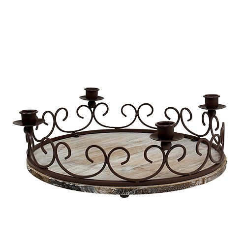 Vassoio con 4 portacandele Ø38cm marrone