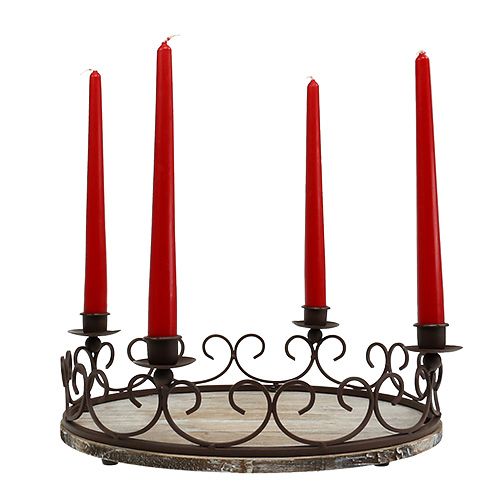 Floristik24 Vassoio con 4 portacandele Ø38cm marrone