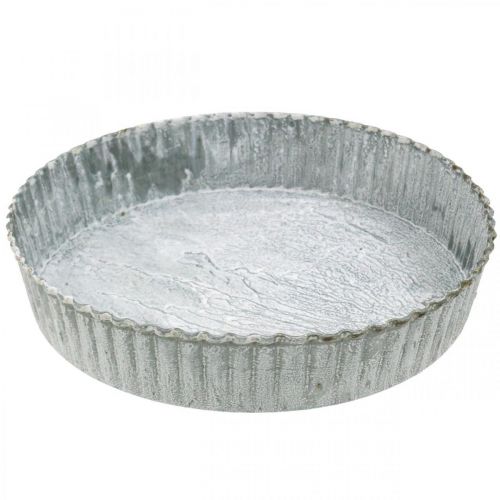 Tortiera piatto decorativo, decorazione in metallo, vassoio portacandele rotondo, bianco lavato Ø21.5cm H4.5cm