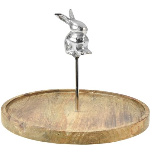 Vassoio in legno coniglio naturale decorativo in metallo argento Ø27,5 cm H21 cm