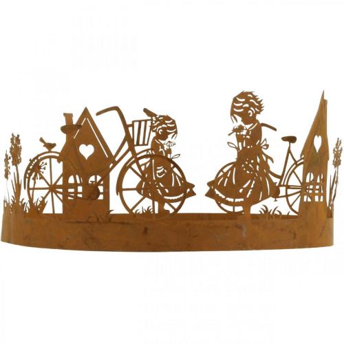 Prodotto Vassoio decorativo ragazza con fiore, decorazione in metallo con patina di dente di leone della casa della bicicletta Ø24cm H11cm