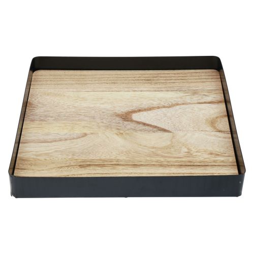 Floristik24 Vassoio decorativo metallo legno quadrato nero naturale 25,5×25,5×4 cm