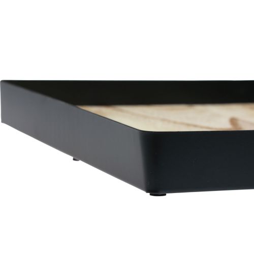 Floristik24 Vassoio decorativo metallo legno quadrato nero naturale 25,5×25,5×4 cm
