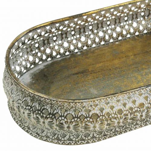 Floristik24 Vassoio decorativo ovale oro antico, bianco 40,5 × 14 cm