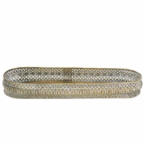 Floristik24 Vassoio decorativo ovale oro antico, bianco 40,5 × 14 cm
