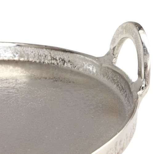 Prodotto Vassoio rotondo in metallo argentato con manico 38x35x6,5 cm