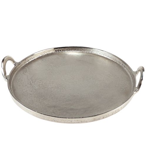 Prodotto Vassoio rotondo in metallo argentato con manico 38x35x6,5 cm