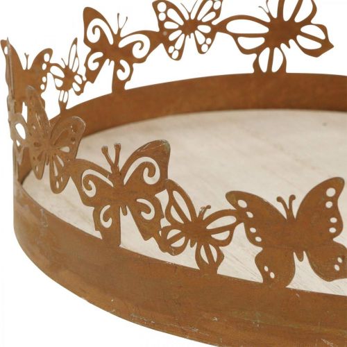 Prodotto Vassoio con farfalle, primavera, decorazioni per la tavola, decoro in metallo patina Ø20cm H6.5cm