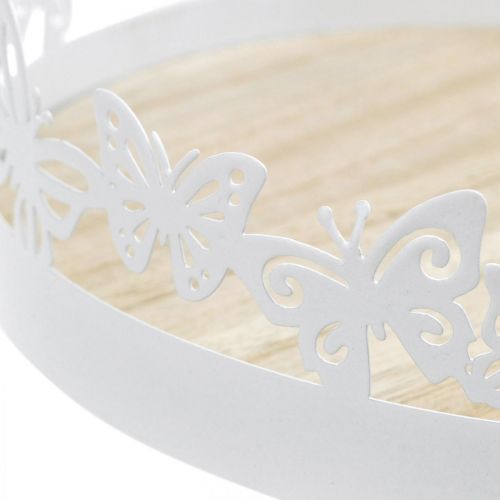 Prodotto Vassoio primaverile, decorazione a farfalla, decorazione da tavolo, decorazione in metallo per piantare bianco Ø20cm H6,5cm