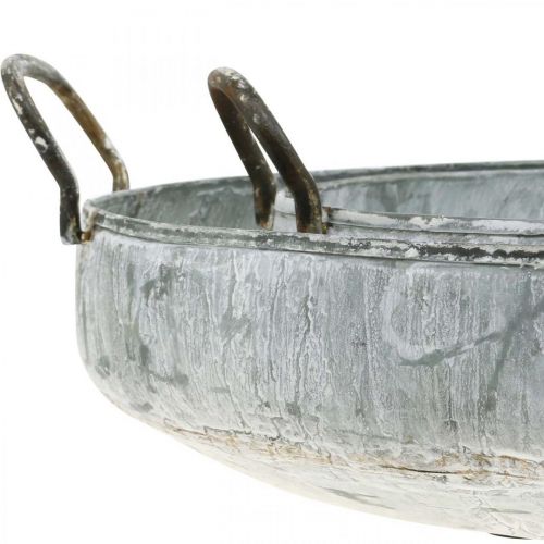 Prodotto Ciotola in metallo con manici, fioriera, vassoio decorativo effetto antico lavato bianco L51/40,5 cm set di 2