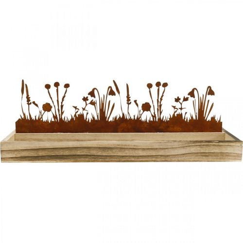 Floristik24 Vassoio in legno prato primaverile, decoro pasquale, vassoio decorativo nobile ruggine 35 × 15 cm