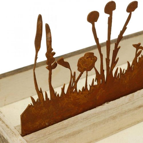 Floristik24 Vassoio in legno prato primaverile, decoro pasquale, vassoio decorativo nobile ruggine 35 × 15 cm
