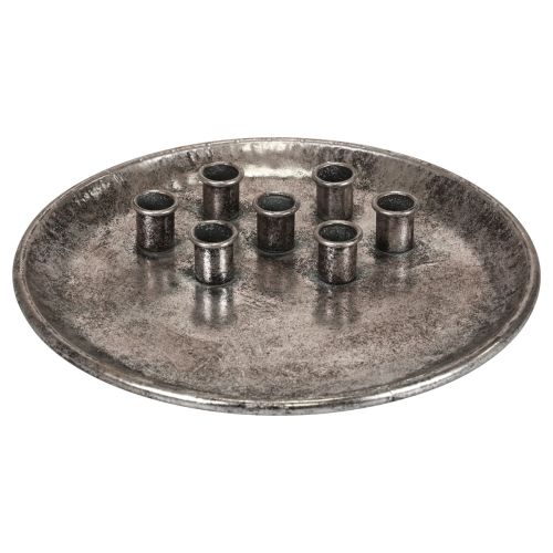 Portacandele in metallo vintage argento con portacandele Ø30 cm