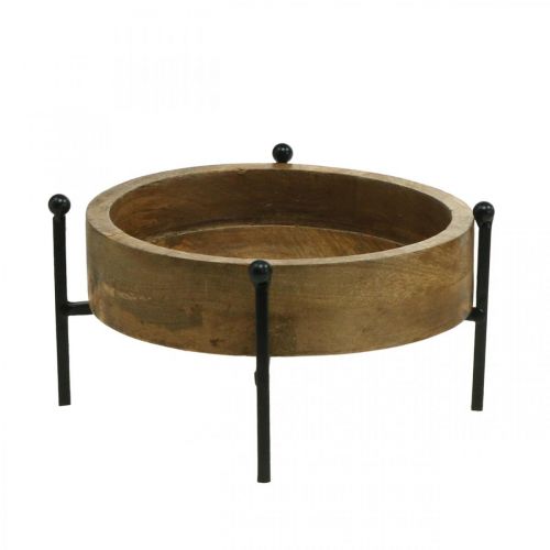 Vassoio rotondo in legno, ciotola con piedini, decorazione in legno per piantare naturale, nero Ø19,5cm H11cm