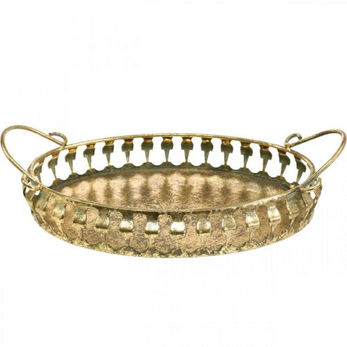Floristik24 Ciotola in metallo con manici, set vassoio decorativo aspetto antico dorato L39 / 33,5 / 28,5 cm set da 3
