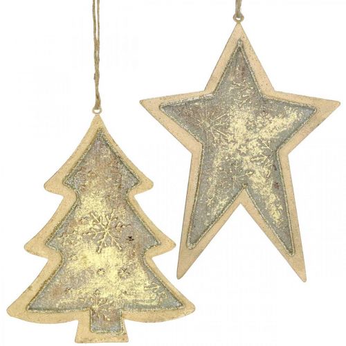 Floristik24 Ciondoli in metallo abete e stella, decorazioni per l&#39;albero di Natale, decorazioni natalizie dorate, aspetto antico H15.5 / 17cm 4 pezzi