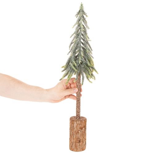 Abete artificiale, effetto ghiaccio, con base in legno, decorazione invernale, 60 cm | Floristik24.it