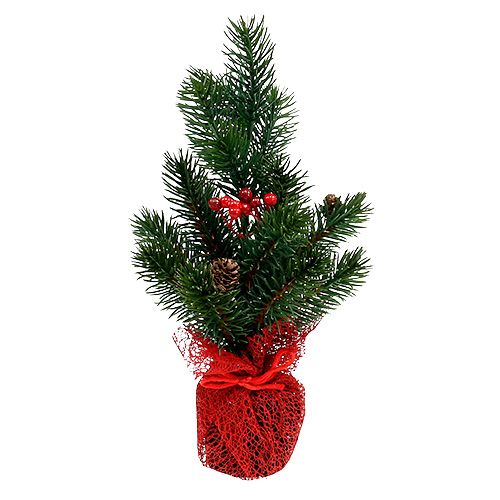 Floristik24 Abete 32cm con pigne e sacchetto rosso