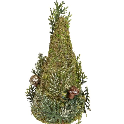 Abete decorazione albero muschio coni funghi verde oro H35cm