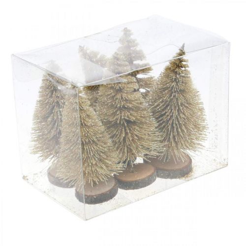 Prodotto Mini abeti decorazione da tavola decorazione natalizia dorata H7cm 6pz