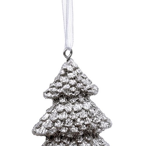 Floristik24 Addobbi natalizie Abete da sospendere Argento scintillante 6,5 cm 6 pezzi