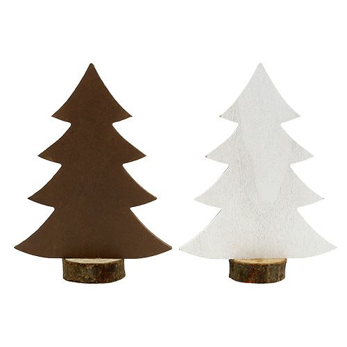 Floristik24 Albero di Natale bianco, legno marrone 21 cm 4 pezzi